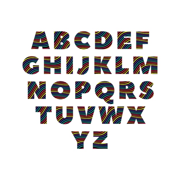 Creative abc alphabets in colorful colors over black silhoutte