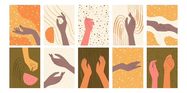 creative abstract backgrounds templates and posters with different hands gesture isolated set
