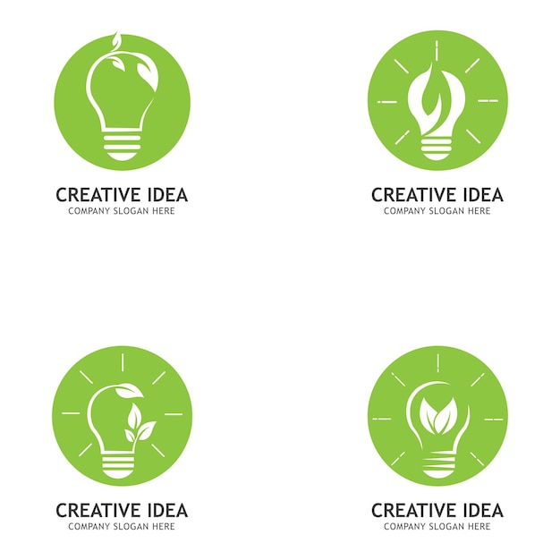 Творческий абстрактный дизайн логотипа листа зеленой лампочки векторная иллюстрация символа