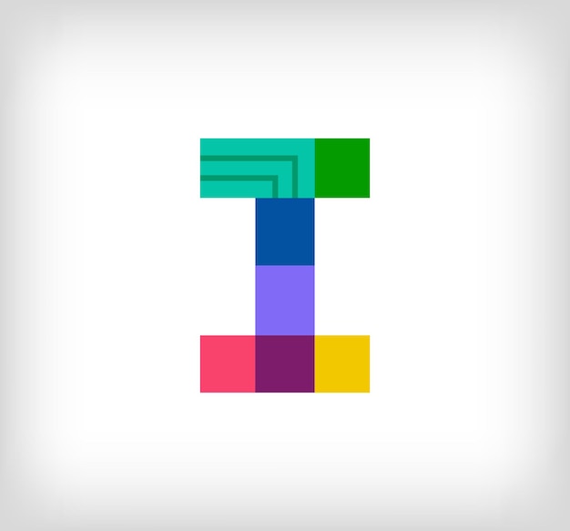 Творческая абстрактная буква I многоцветный линейный логотип Современные буквенные линии с новыми цветами поп-арта