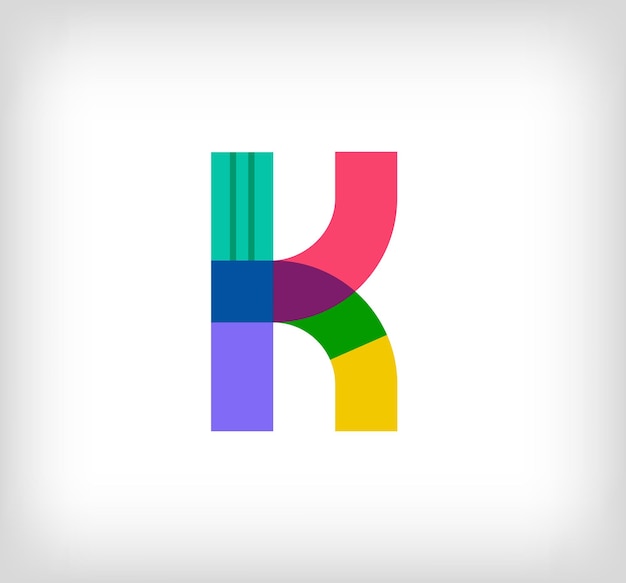 Creative abstract letter K multicolored linear logo Modern lettering lines with new pop art colors