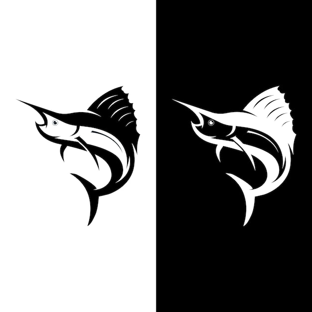 Creative abstract logo design of swordfish or marlin fish silhouette Marlin jumping on water