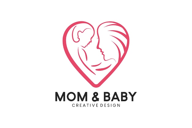 Creative abstract mama and baby silhouette vector illustration logo design