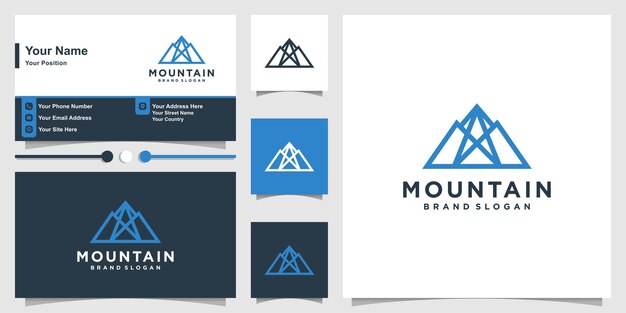 Creative abstract mountain logo with modern concept and business card design Premium Vector