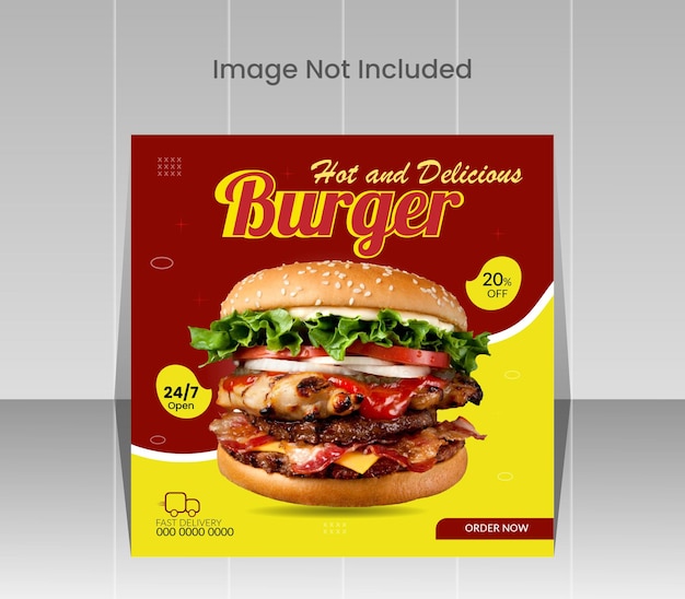 벡터 맛있는 패스트 푸드 버거 인스타그램 스퀘어 포스트 템플릿을 위한 크리에이티브 광고