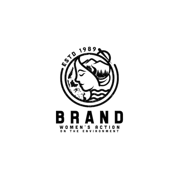 Avventura creativa logo design concetto donne azione nell'ambiente logo idee emblemi vettore