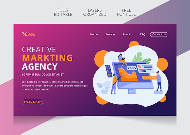 Vector creative agency landing page design editable template