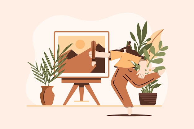 creative artist drawing on canvas flat vector illustration isolated on white background