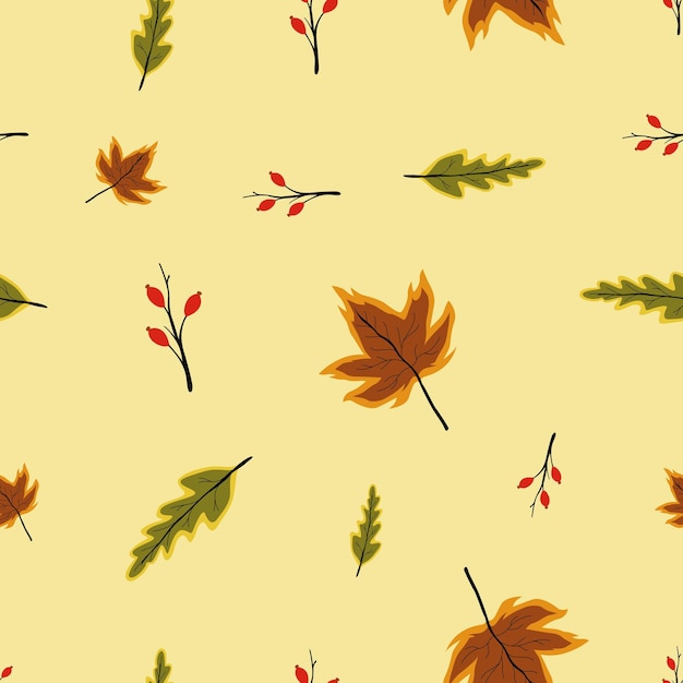 Creative Autumn Seamless Pattern With Simple Leaves And Plants Vector Illustration