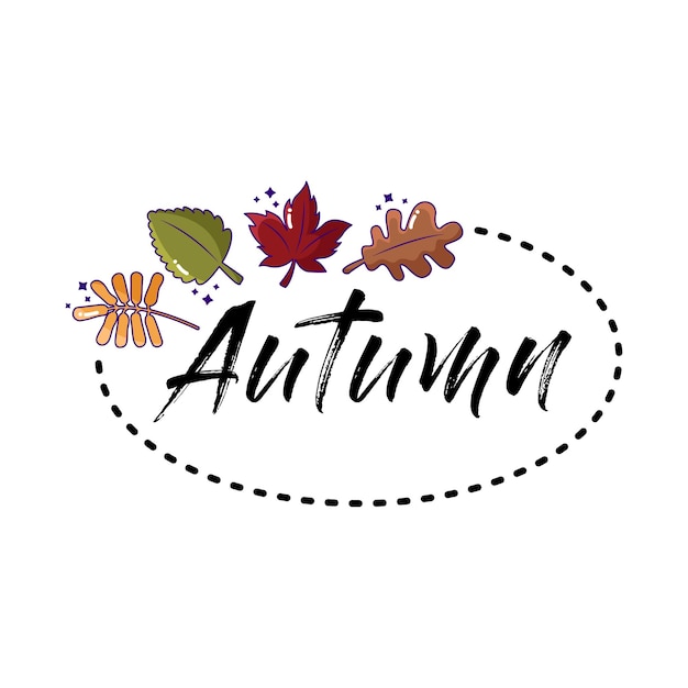 Creative autumn typography text with fall maple leaves