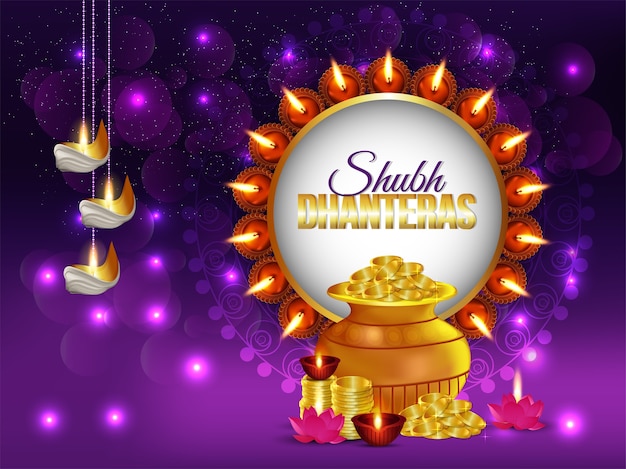 creative background of dhanteras, festival of india, with shiny coins & pot