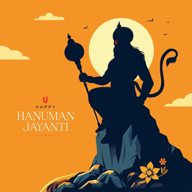 Vector creative background flat vector illustration of happy hanuman jayanti festival