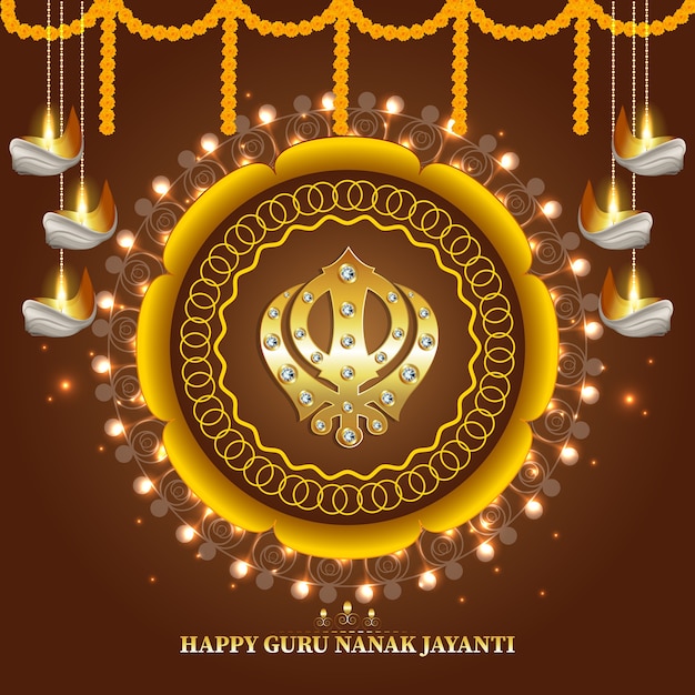 Creative background with sikh symbol ek onkar happy guru nanak jayanti