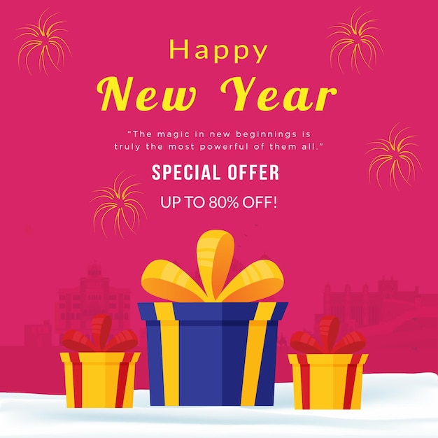 Creative banner design of happy new year special offer template