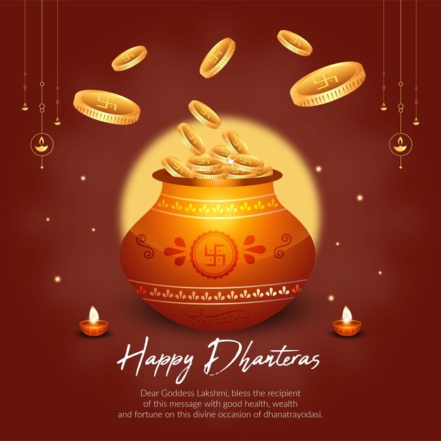 인도 축제 Happy Dhanteras 템플릿의 크리에이 티브 배너 디자인