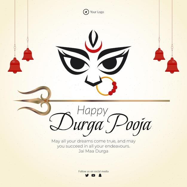 Creative banner design of indian festival happy durga pooja template