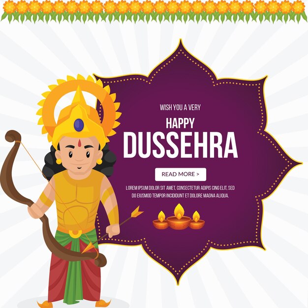 Banner design creativo di augurarti un modello di festival indiano molto felice di dussehra