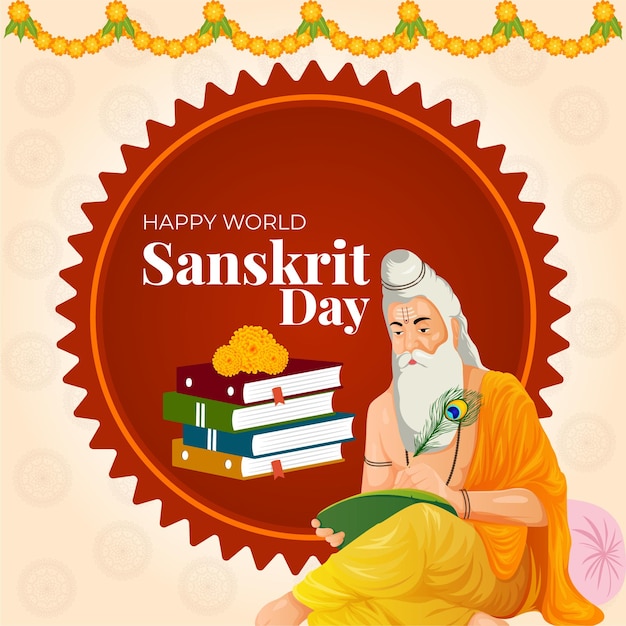 Creative banner design of world sanskrit diwas template