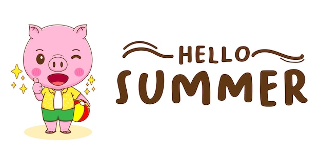 Креативный баннер милой свиньи с летним приветствием
