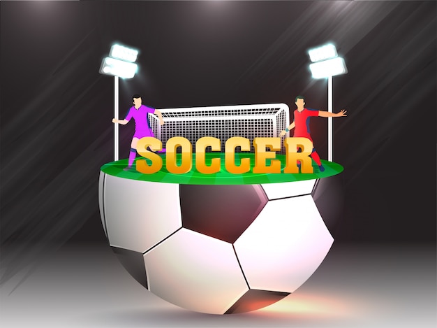 Creative banner or poster design with 3d golden text soccer