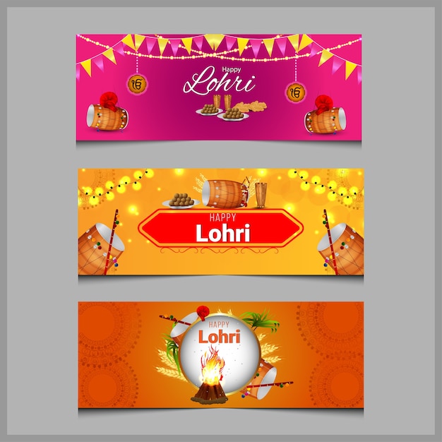 행복 lohri 축 하 배경의 크리 에이 티브 배너 세트