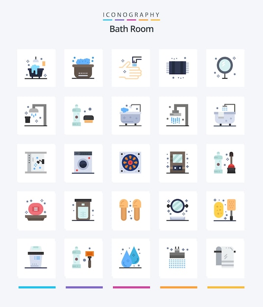 Creative bath room 25 плоский набор иконок, такой как коврик для ванной, ванна для чистки ванной