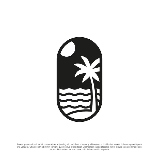 創造的なビーチのロゴデザインあなたのブランドやビジネスのための波の手のひらと太陽のロゴのベクトル