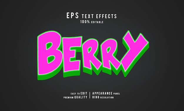 Vector creative berry 3d editable text style effect