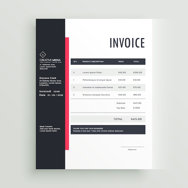 Vector creative black and pink invoice template