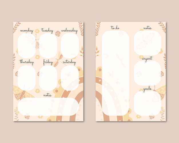 Vector creative boho pack of to do lists