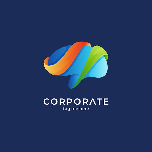 Creative brain logo template with multiple gradient colors