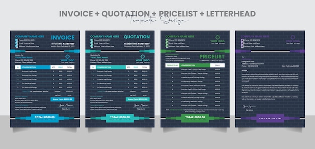 Vector creative bricks business invoice quotation pricelist letterhead form design template vector