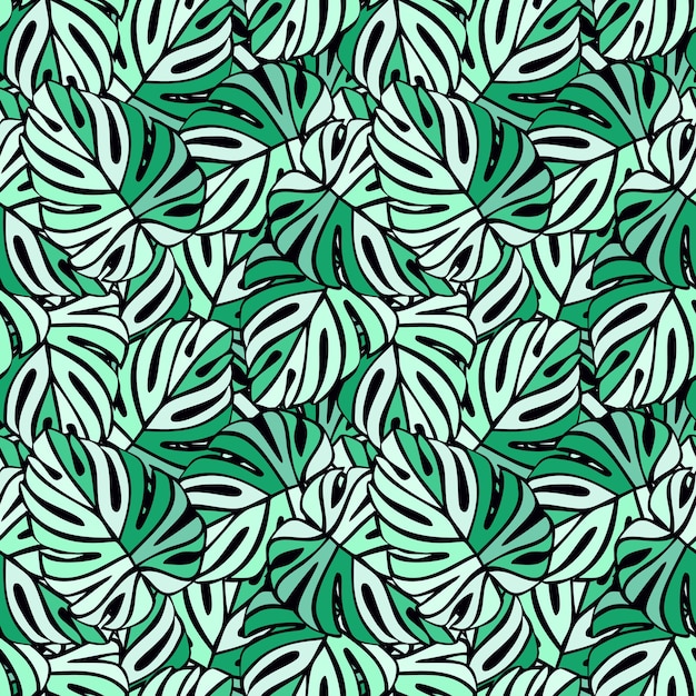 Vector creative bright tropical leaves seamless pattern. monstera leaf background. modern exotic jungle plants endless wallpaper. hawaiian backdrop. rainforest floral texture. vector illustration