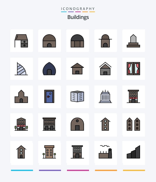 Creative Buildings 25 Line Filled icon pack Zoals historisch gebouw gebouw moskee antiek gebouw VAE monument