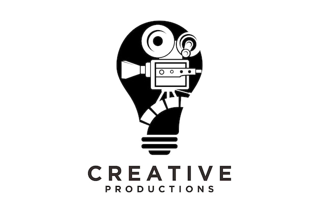 Creative bulb camera cameraman film movie video cinema production logo design