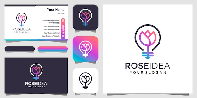 Creative bulb lamp combined with flower. logo and business card design .