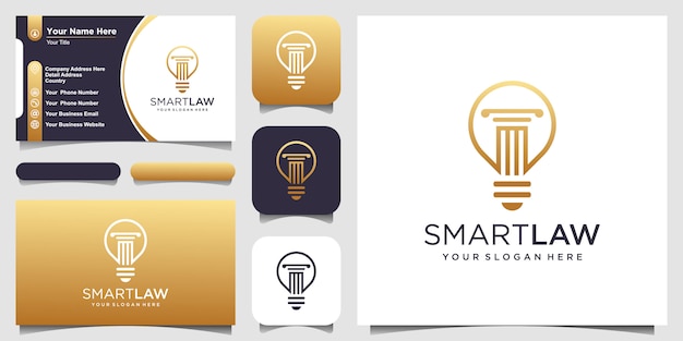 Creative bulb lamp and pillar logo and business card design.