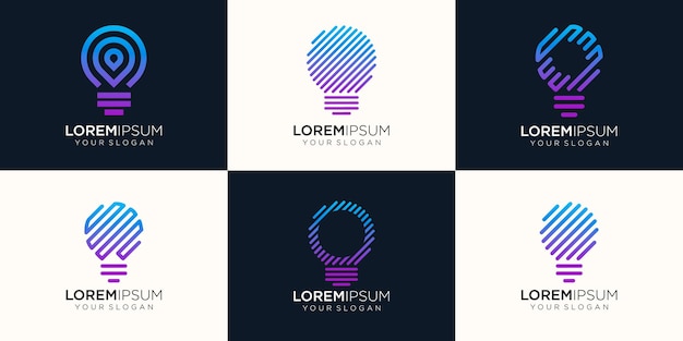 Creative bulb lamp tech logo icon set.