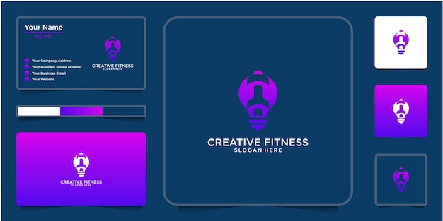 クリエイティブな電球のロゴは、コンセプトバーベルを組み合わせた