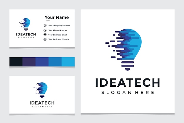 Creative bulb technology logo and business card design. creative light bulb ideas with technology concepts.