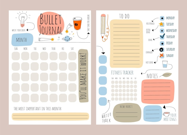 Vector creative bullet journal planner template