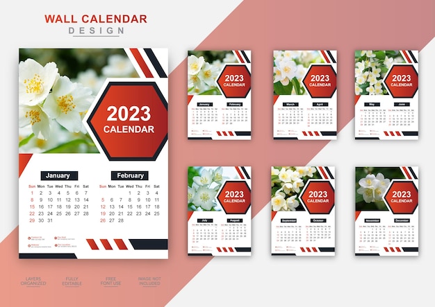 Modello di calendario 2023 da parete di 6 pagine per affari creativi