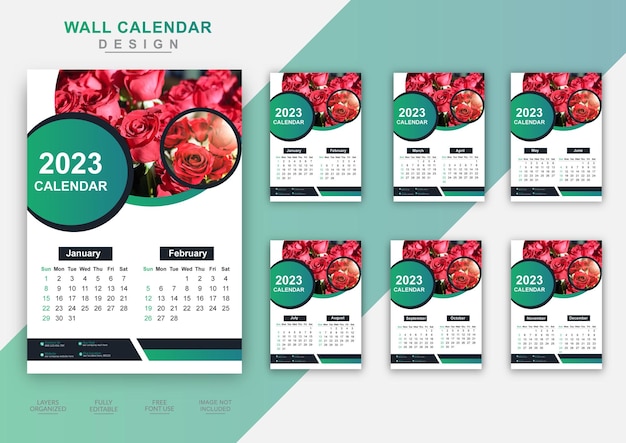 Vector creative business 6pages wall calendar 2023 template