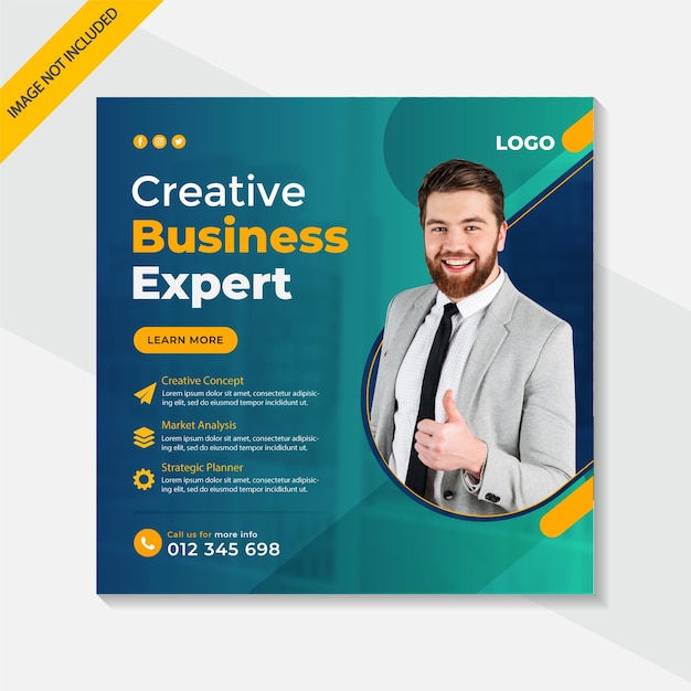 Вектор creative business expert пост в instagram и шаблон баннера в социальных сетях