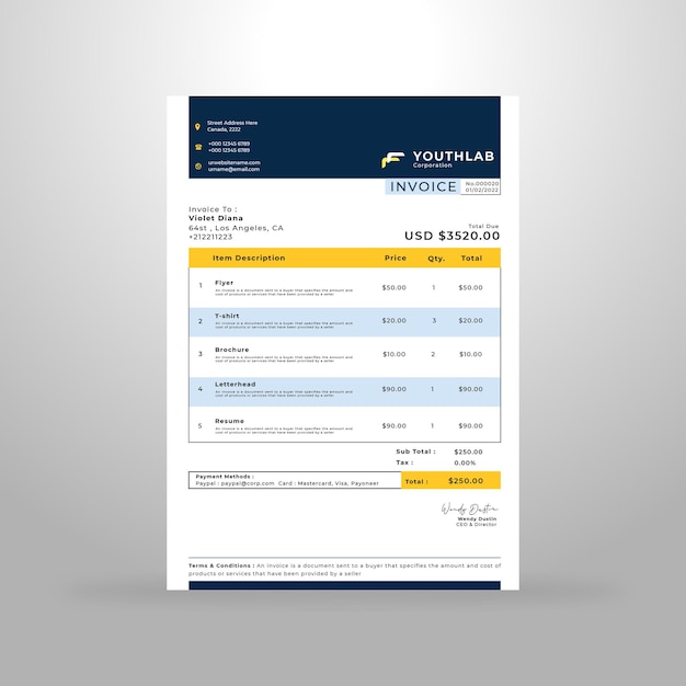 Modello di progettazione fattura aziendale creativa vettore premium