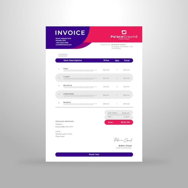 Creative business invoice design template Premium Vector