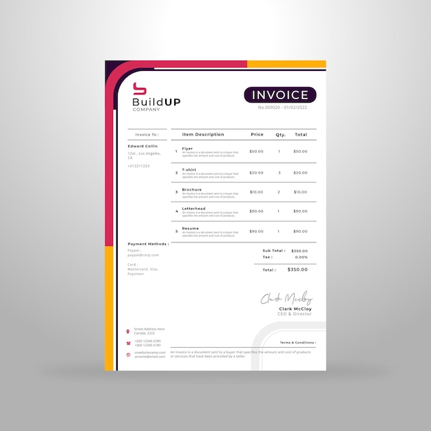 Creative business invoice design template Premium Vector