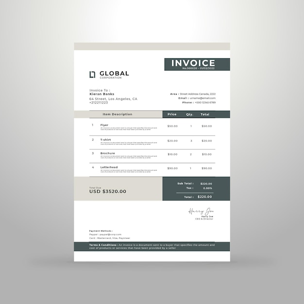 Creative business invoice design template Premium Vector