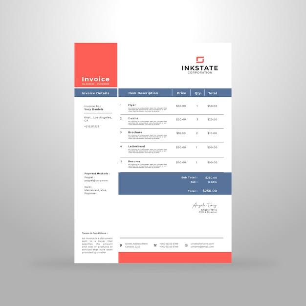 Creative business invoice design template Premium Vector