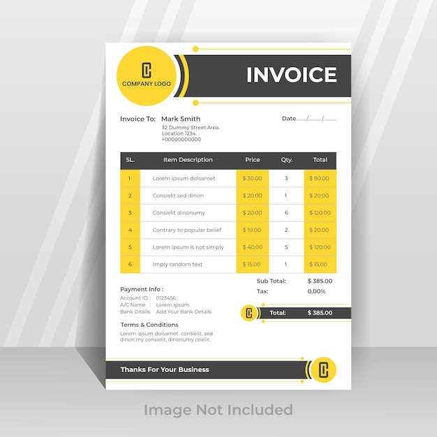 Vector creative business invoice template yellow vector